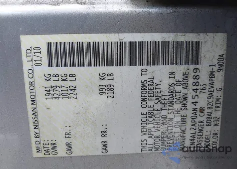 2010 Nissan Altima 2.5 S from USA, damaged, VIN 1N4AL2AP0AN454889